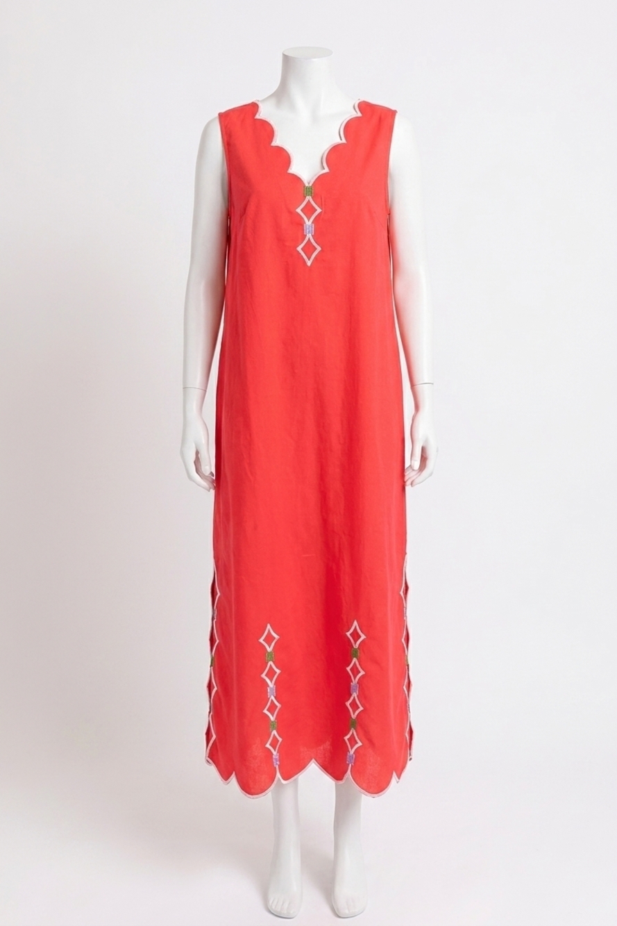 NEW KARLIE scallop midi dress in coral